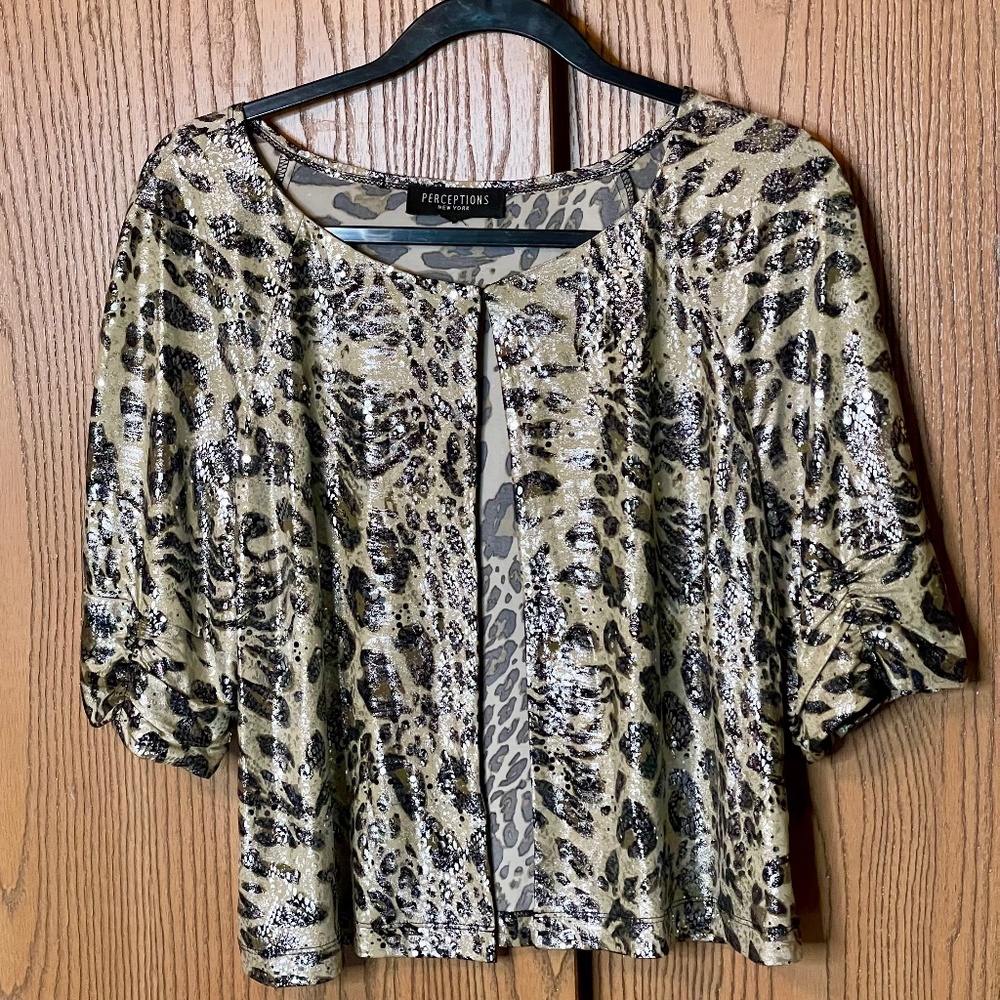 PERCEPTIONS NEW YORK GOLD & BLACK SIZE XL? SHRUG BOLERO DRESSY FAUX SEQUINS